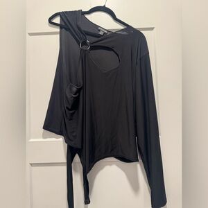 Black Asymmetrical Women bodysuit top
